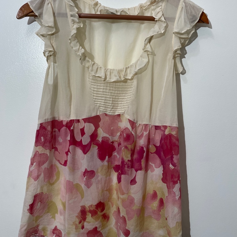 Anthropologie Odille Sheer silk floral top size 8 EUC